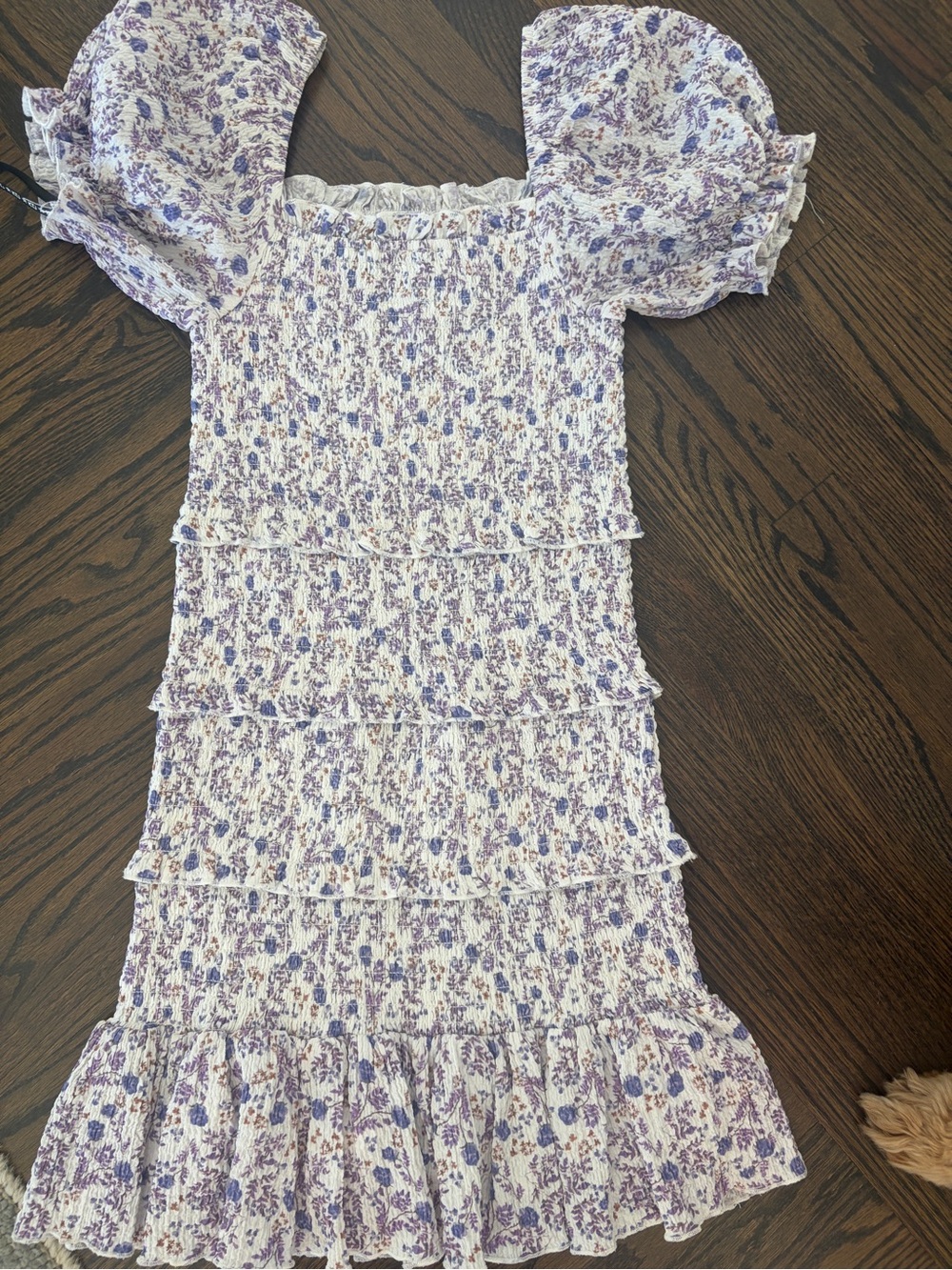 Katie J NYC Lavender Floral Smocked Tiered Dress